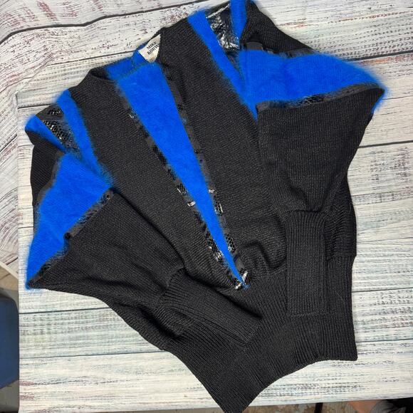 Vintage 80s Mike Korwin Batwing Sweater Black Blue Metallic Dolman Sleeve 6 - Picture 2 of 6